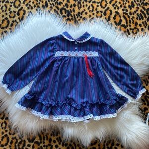 Vintage 70s Miniatures in Fashion striped lace tiered collared dress 3/4T